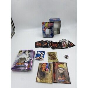 Naruto Mixed Item Lot Button Pin, Collectible Empty Tin, Random Cards in Box
